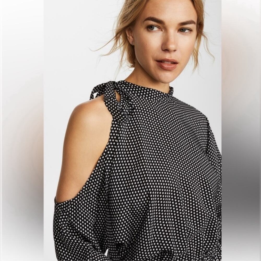 Silk Star Print Cold Shoulder Robert Rodriguez 100 Silk Dress, XSmall - Picture 3 of 12